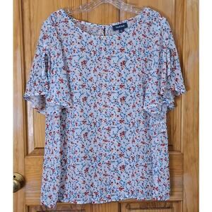 NWOT ModCloth Shirt Women XL White Floral Semi-Sheer Chiffon Cottagecore Country